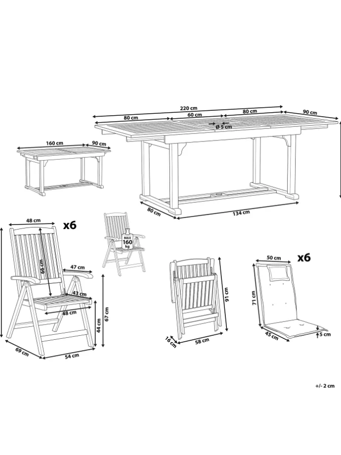 7-tlg Gartentisch Set JAVA PREMIUM in Braun/Grau