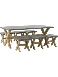 7-tlg Gartentisch Set OLBIA in Grau/Braun