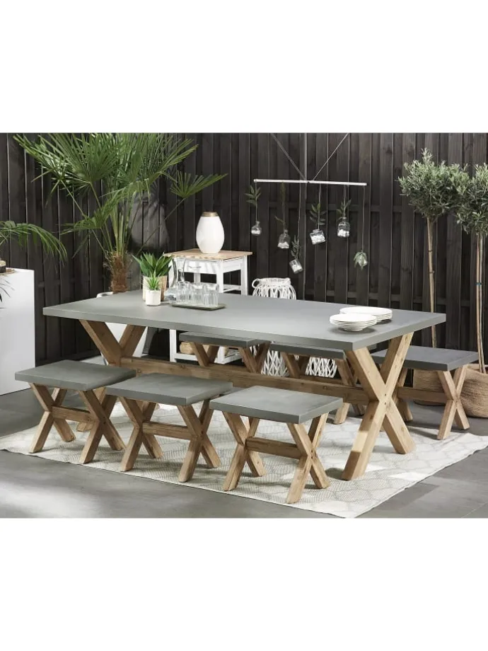 7-tlg Gartentisch Set OLBIA in Grau/Braun