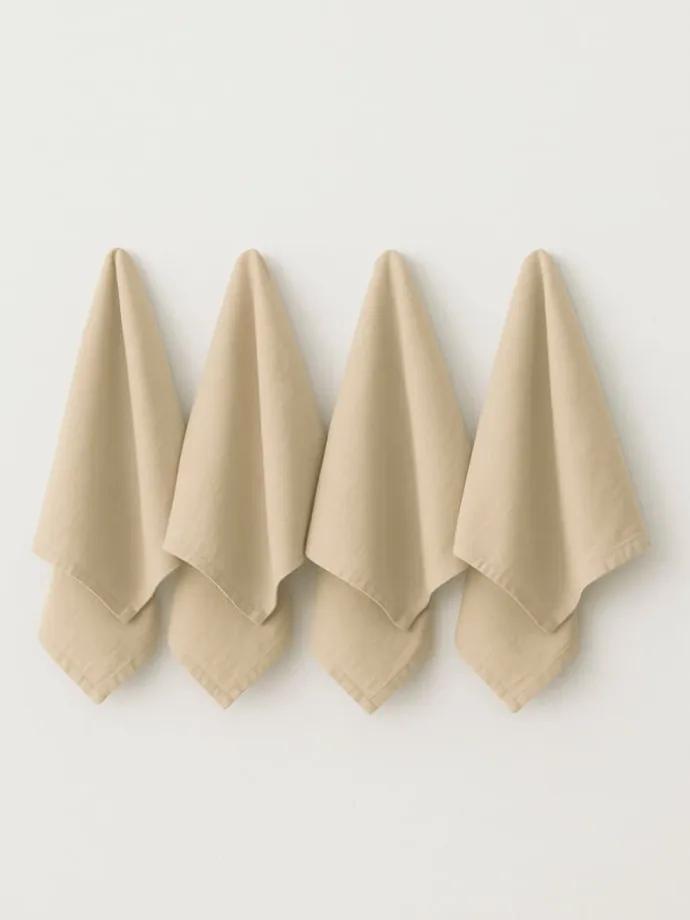 7tlg. Geschirrtücher-Blockdruck-Set in Beige/ Grün