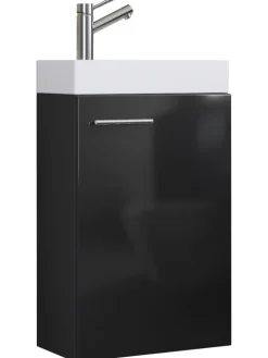 2-tlg. Gäste WC Waschplatz Waschtisch schmal Slito in Schwarz