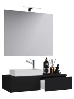 3-tlg Gäste WC Waschplatz Waschtisch Gudas Spiegel in Schwarz