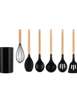 7tlg. Küchenhelfer-Set in Schwarz/ Hellbraun