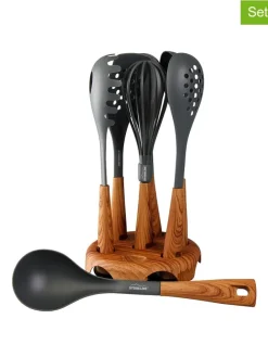8tlg. Küchenhelfer-Set in Schwarz/ Hellbraun