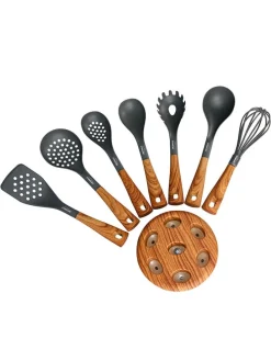 8tlg. Küchenhelfer-Set in Schwarz/ Hellbraun