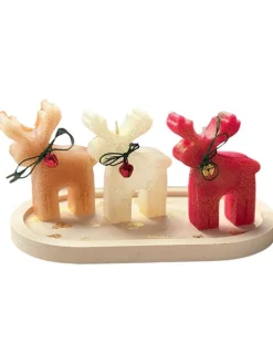 4tlg. Kerzen-Set in Beige/ Creme/ Rot