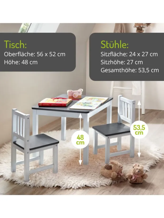 3-tlg. Kindersitzgruppe Amy in Grau / weiß