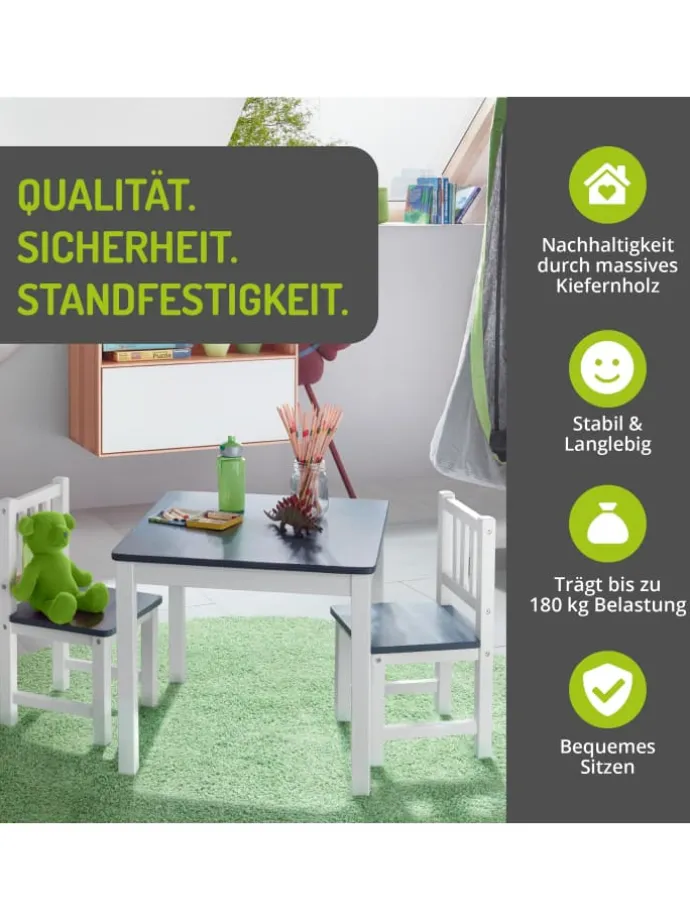 3-tlg. Kindersitzgruppe Amy in Grau / weiß