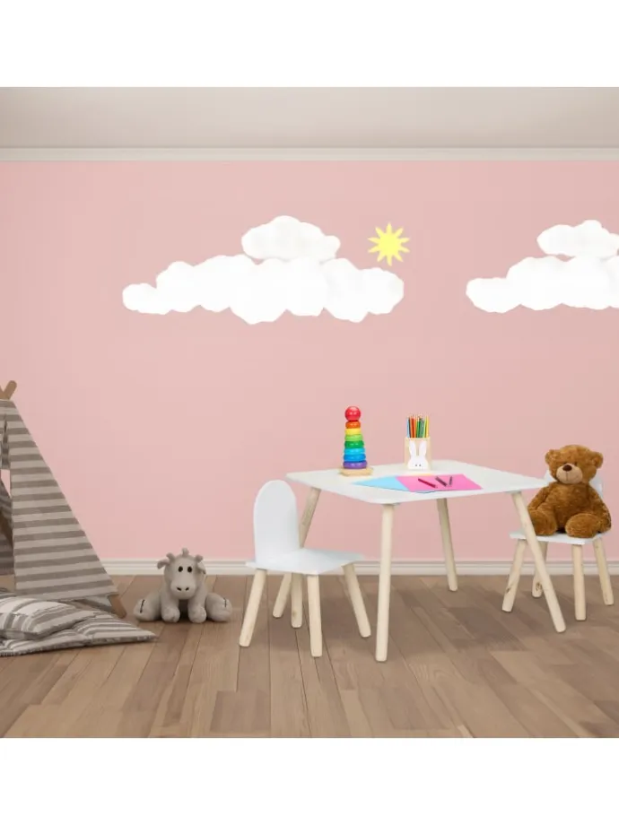 3-tlg. Kindersitzgruppe in Weiß/ Natur