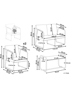 4-tlg Lounge Set VEZZANA in Grau/Schwarz/Braun