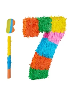 3-tlg. Pinata Set "Zahl 7" in Bunt