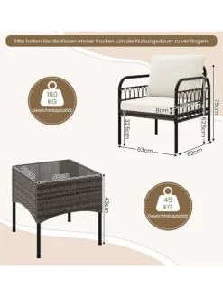 3tlg. Rattansessel Set in Weiß