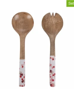 2tlg. Salatbesteck-Set in Braun/ Weiß - (L)33,5 cm
