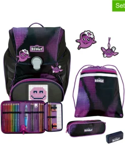 4tlg. Schulranzen-Set "Alpha Set Movie - Pink Pixel" in Schwarz/ Lila