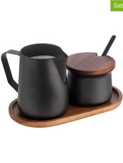 4tlg. Servierset in Schwarz/ Braun - (B)19 x (H)10 x (T)10,5 cm