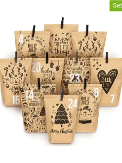 72tlg. Set: Adventskalender "Kindermotive" in Hellbraun/ Weiß