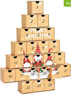 24tlg. Set: Adventskalender "Merry Christmas" in Beige - (B)38 x (H)48 x (T)6 cm