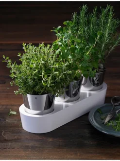 4tlg. Set: Blumentöpfe & Kunstblumen