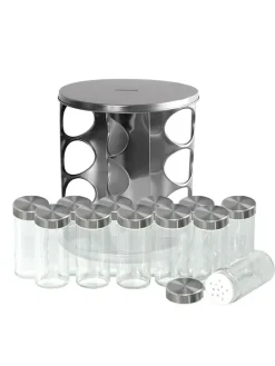 13tlg. Set: Edelstahl-Gewürzregal - (H)22,5 x Ø 19 cm