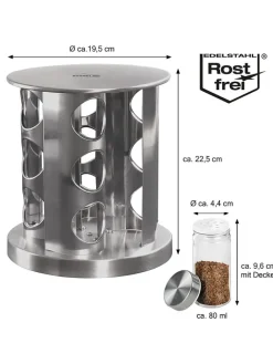13tlg. Set: Edelstahl-Gewürzregal - (H)22,5 x Ø 19 cm