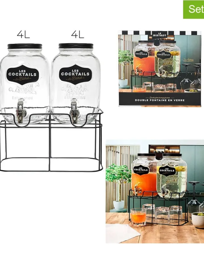 3tlg. Set: Getränkespender in Transparent/ Schwarz - 2x 4 l