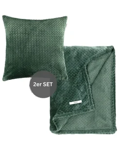 2tlg. Set: Plaid & Kissenhülle "Comfy" in Grün
