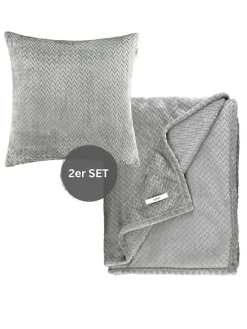2tlg. Set: Plaid & Kissenhülle "Comfy" in Grau