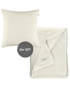 2tlg. Set: Plaid & Kissenhülle "Comfy" in Creme