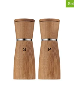2tlg. Set: Salz- und Pfeffermühlen "Nature" in Hellbraun - (H)18 x Ø 6 cm