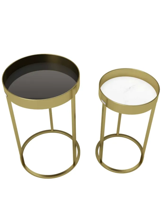 2tlg. Set: Säulentisch/Beistelltisch "MARY" in Gold - (B)39x(H)63x(T)39cm