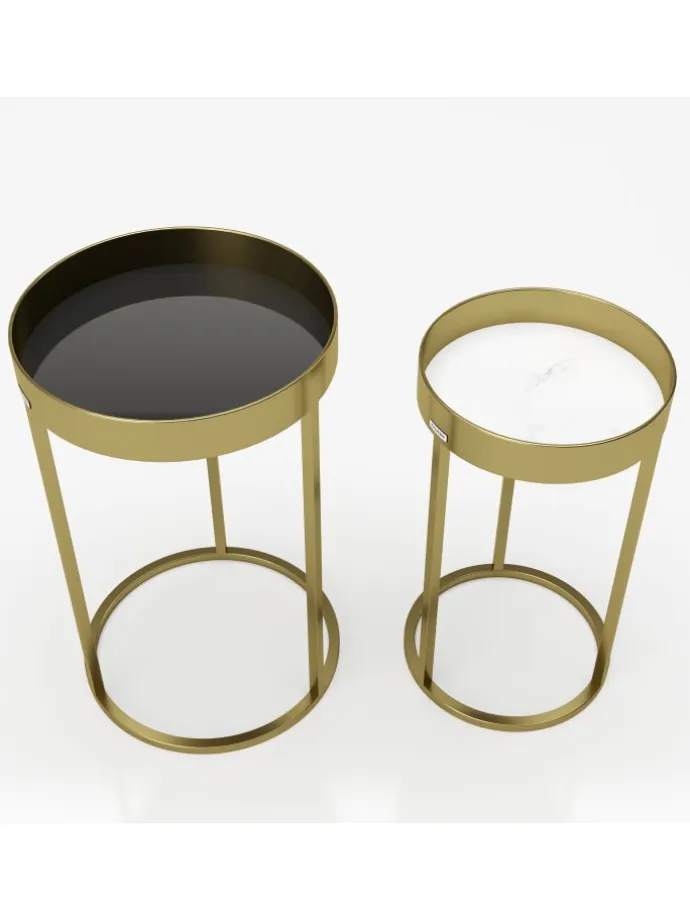 2tlg. Set: Säulentisch/Beistelltisch "MARY" in Gold - (B)39x(H)63x(T)39cm