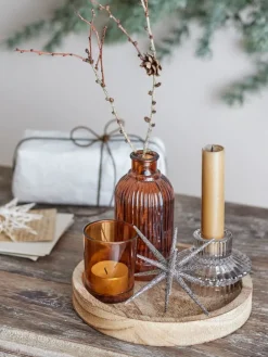 6tlg. Set: Tablett & Deko ''Sanga'' in Beige/ Hellbraun - (H)22,5 x Ø 18 cm