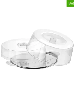 3tlg. Set: Tortenplatte in Silber/ Transparent