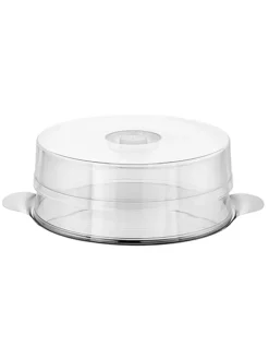 3tlg. Set: Tortenplatte in Silber/ Transparent