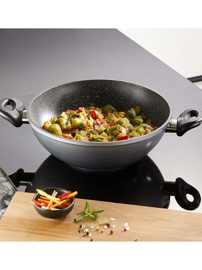 2tlg. Set: Wok in Grau - Ø 28 cm