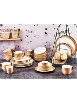 30tlg. Tafelservice "Cosmos" in Weiß/ Beige