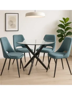 5tlg. Tischgruppe Esstisch mit Polsterstühlen in blau