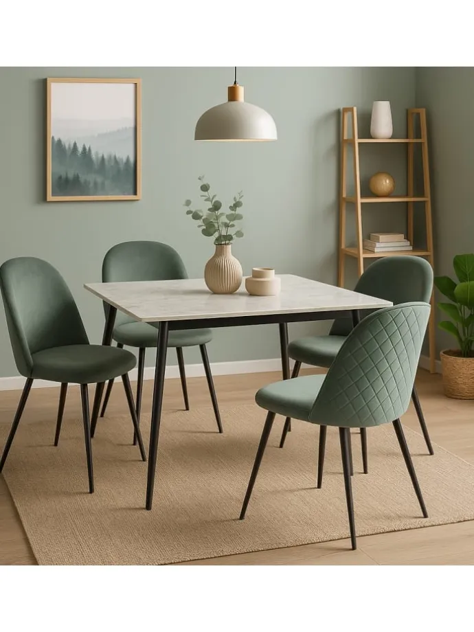 5tlg. Tischgruppe 1Esstisch, 4Polsterstühle in grün