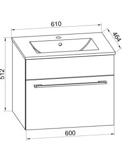 2-tlg. Waschplatz Waschtisch Badinos 1 Schublade in Schwarz