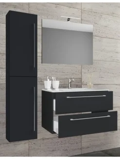 4-tlg. Waschplatz Waschtisch Badinos Schublade SP in Schwarz