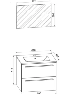 3-tlg. Waschplatz Waschtisch Badinos Schublade SP in Weiß