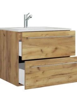 2-tlg. Waschplatz Waschtisch Badinos 2 Schublade in Honig-Eiche