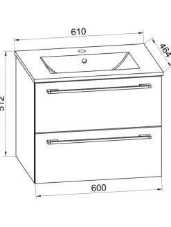 2-tlg. Waschplatz Waschtisch Badinos 2 Schublade in Honig-Eiche