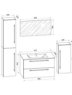 5-tlg. Waschplatz Waschtisch Badinos Schublade SP in Sonoma-Eiche