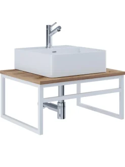 2-tlg. Waschplatz Waschtisch Waschbecken Bitila 60 in Weiß / Honig-Eiche