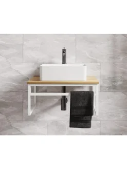 2-tlg. Waschplatz Waschtisch Waschbecken Bitila 60 in Weiß / Honig-Eiche