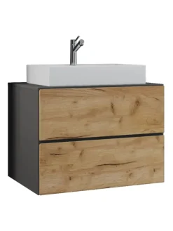 2-tlg. Waschplatz Waschtisch Lendas S Schublade in Anthrazit / Honig-Eiche