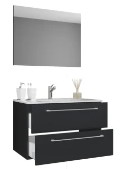 3-tlg. Waschplatz Waschtisch Badinos Schublade SP in Schwarz