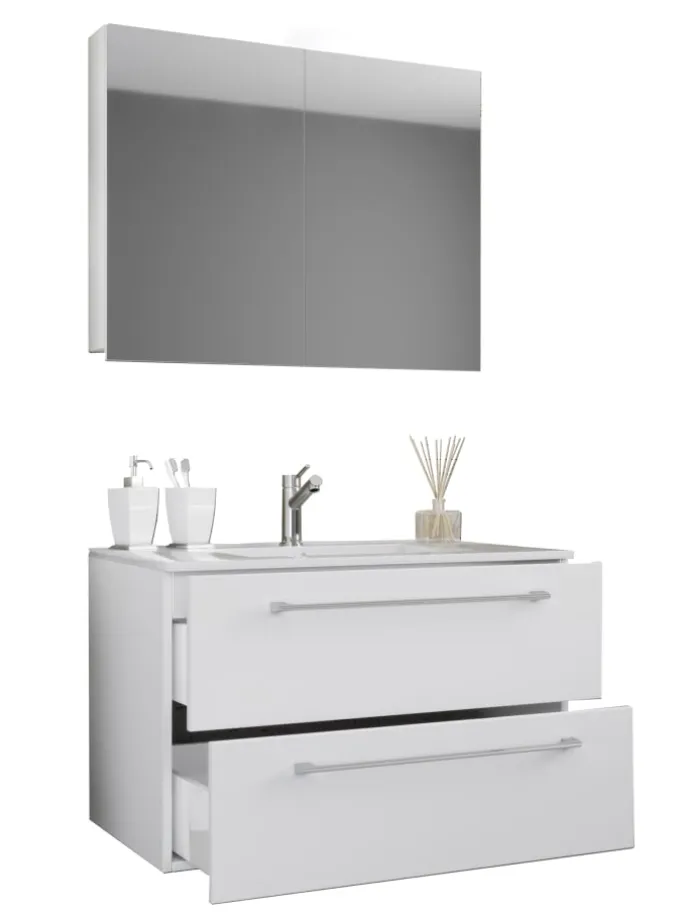 3-tlg. Waschplatz Waschtisch Badinos Schublade SC in Schwarz