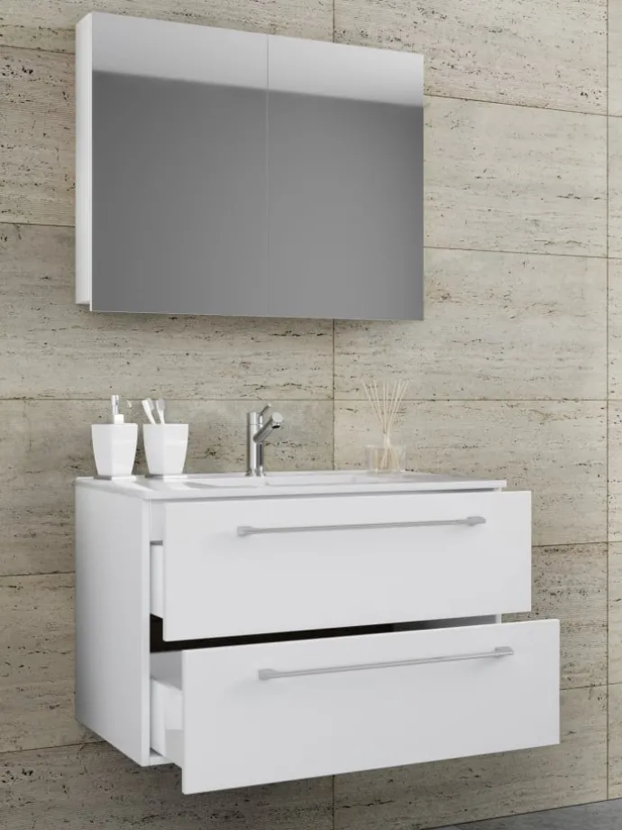 3-tlg. Waschplatz Waschtisch Badinos Schublade SC in Schwarz